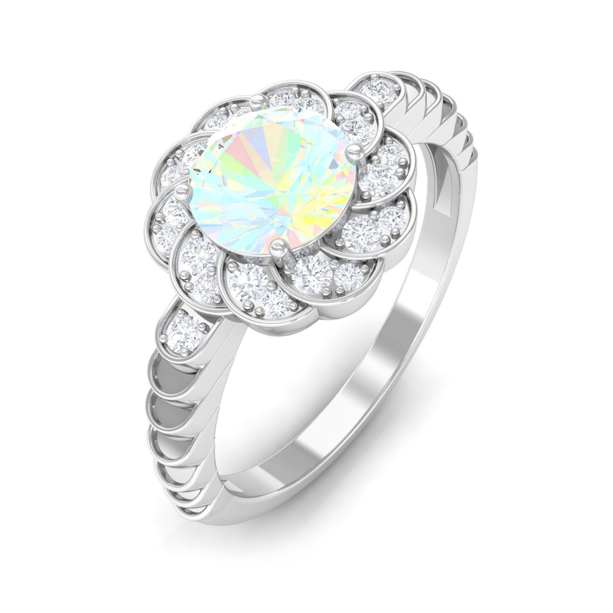 Rosec Jewels-Ethiopian Opal and Diamond Flower Engagement Ring