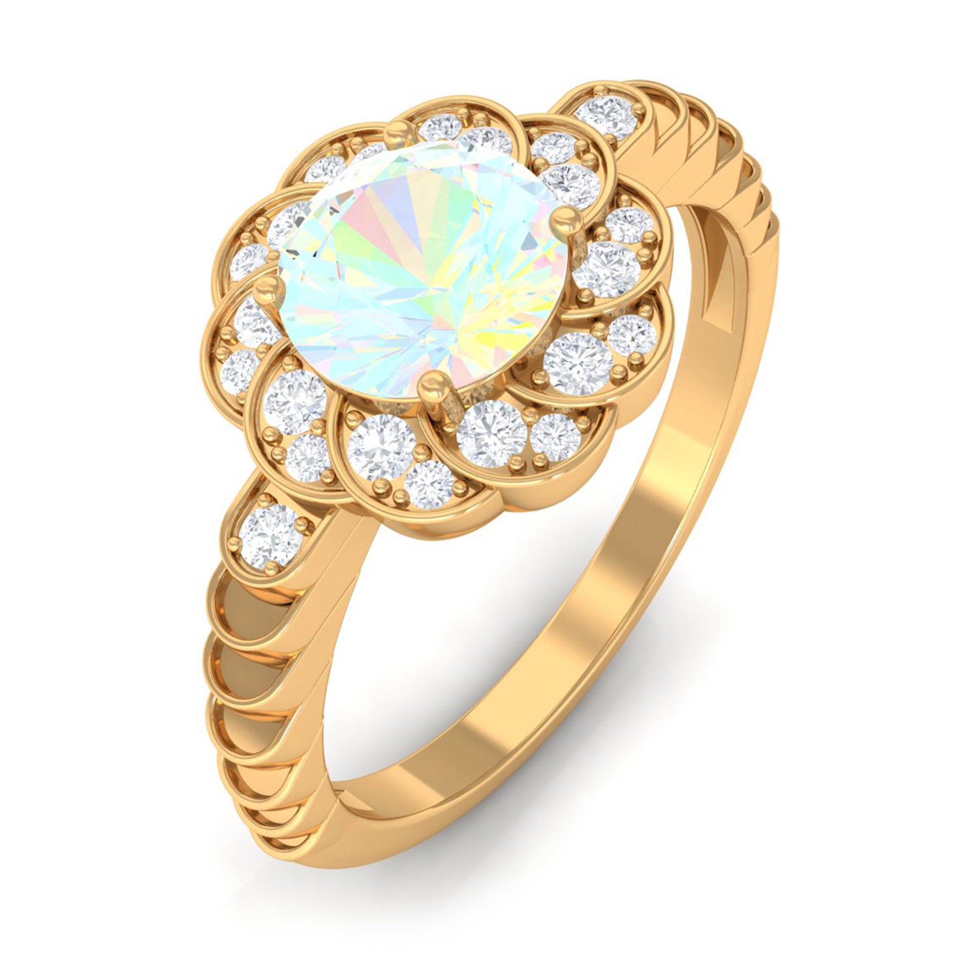 Rosec Jewels-Ethiopian Opal and Diamond Flower Engagement Ring