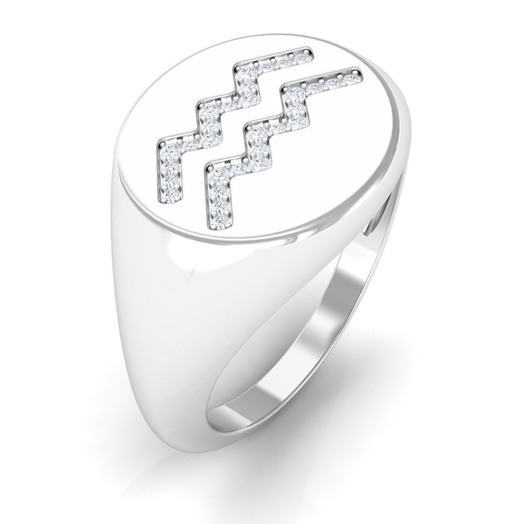 Rosec Jewels-Cubic Zirconia Aquarius Zodiac Signet Ring