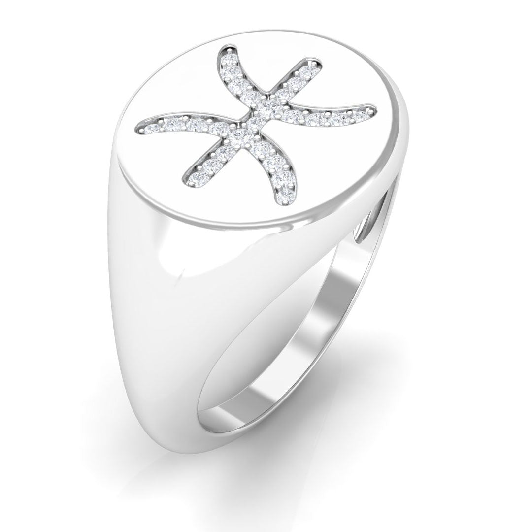 Rosec Jewels-Certified Cubic Zirconia Pisces Zodiac Signet Ring