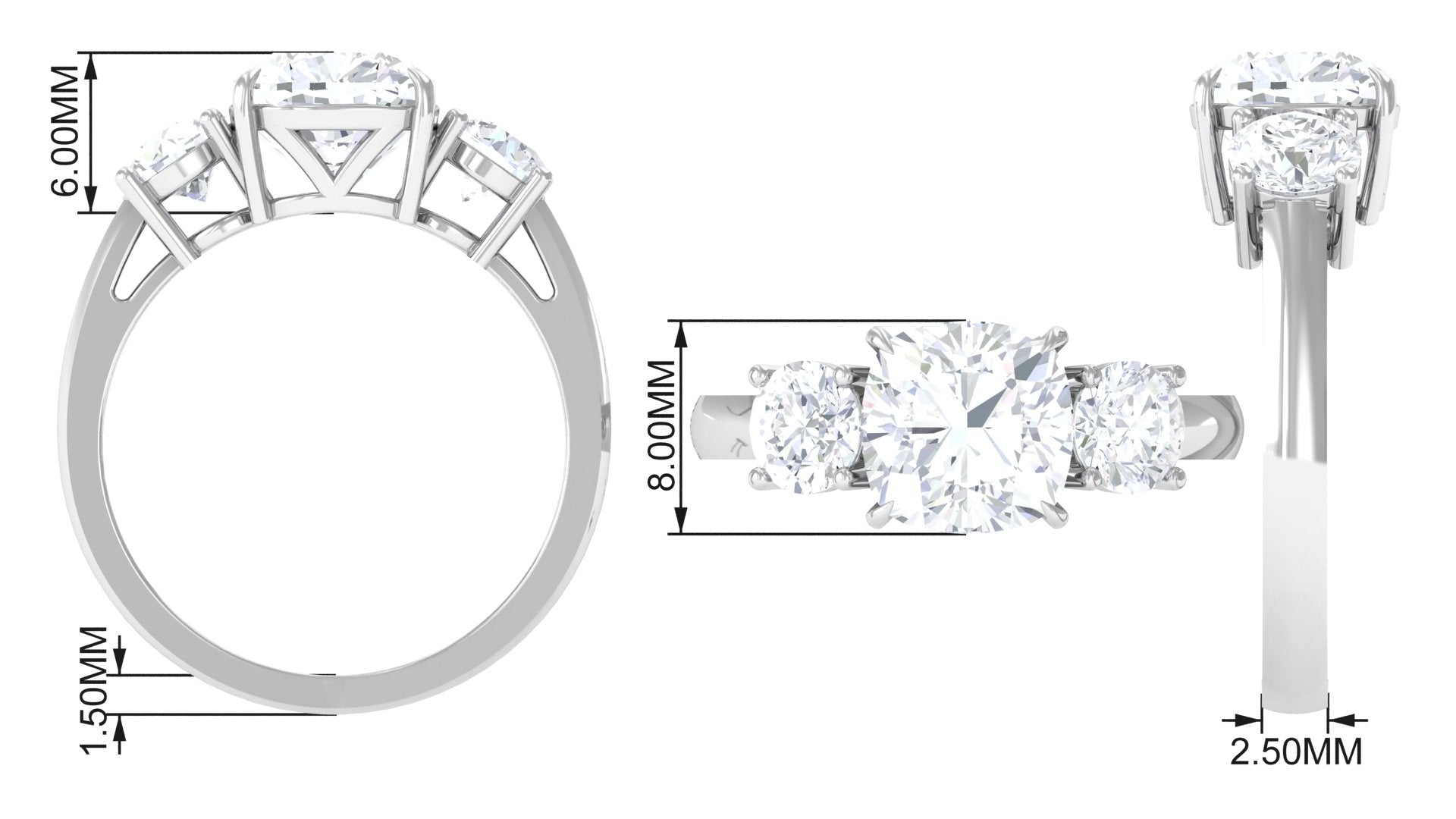 Rosec Jewels-Meghan Markle Inspired Three Stone Moissanite Engagement Ring