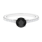 Rosec Jewels-Round Black Onyx Solitaire Engagement Ring with Diamond