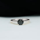 Rosec Jewels-Round Black Onyx Solitaire Engagement Ring with Diamond