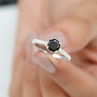 Rosec Jewels-Round Black Onyx Solitaire Engagement Ring with Diamond