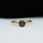 Rosec Jewels-Round Black Onyx Solitaire Engagement Ring with Diamond