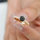 Rosec Jewels-Round Black Onyx Solitaire Engagement Ring with Diamond