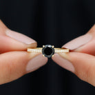 Rosec Jewels-Round Black Onyx Solitaire Engagement Ring with Diamond