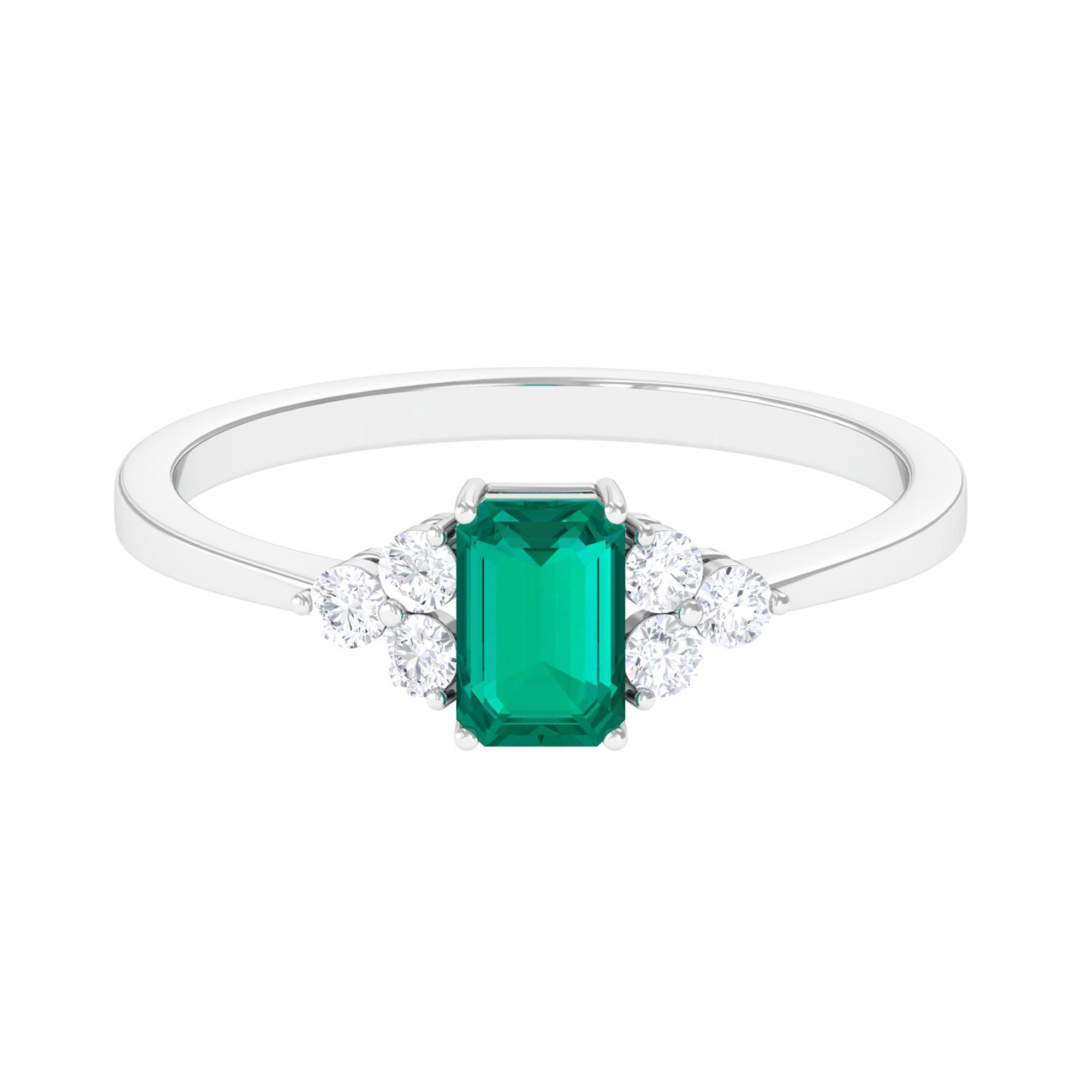 Rosec Jewels-1 CT Octagon shape Emerald Engagement Ring with Diamond Trio