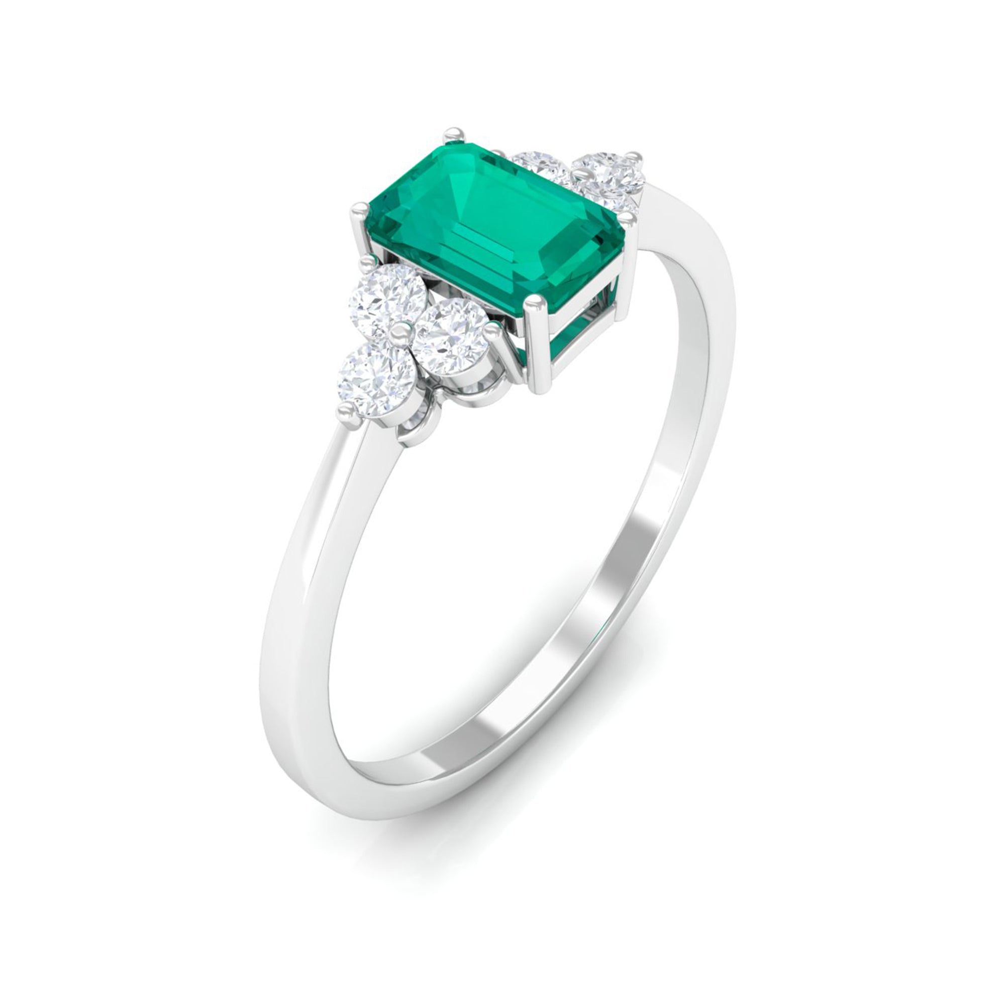 Rosec Jewels-1 CT Octagon shape Emerald Engagement Ring with Diamond Trio