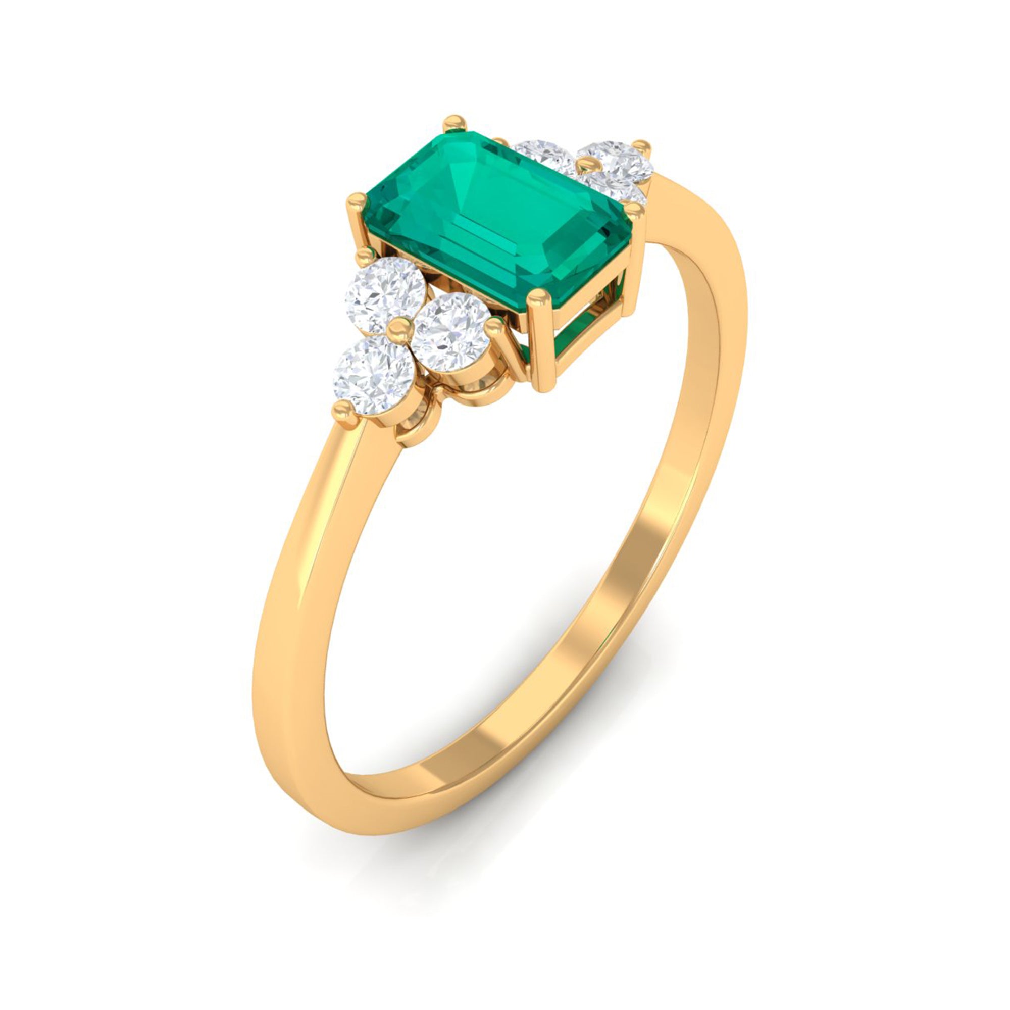 Rosec Jewels-1 CT Octagon shape Emerald Engagement Ring with Diamond Trio