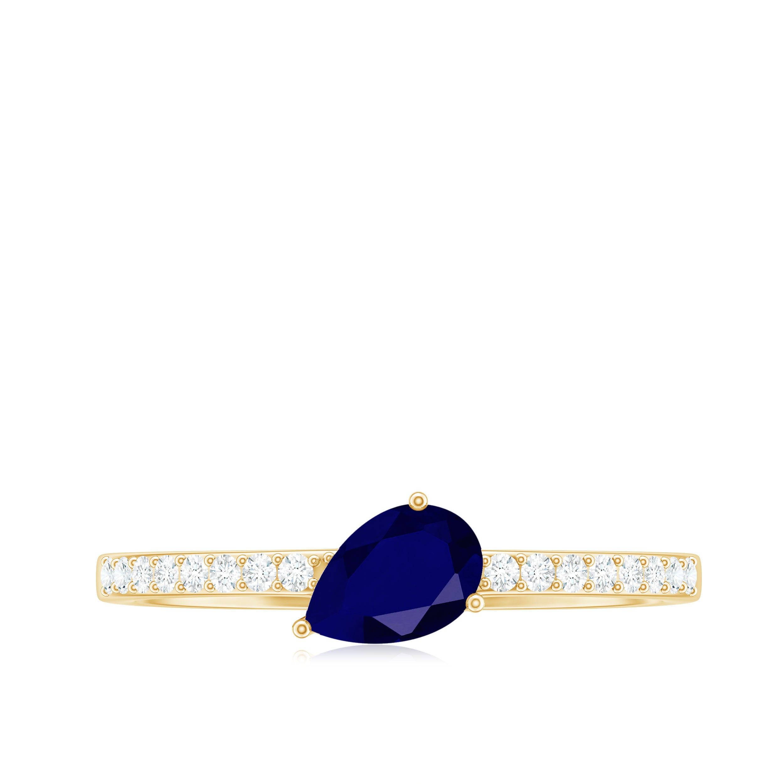 Rosec Jewels-Pear Cut Blue Sapphire Solitaire Ring with Diamond Side Stones