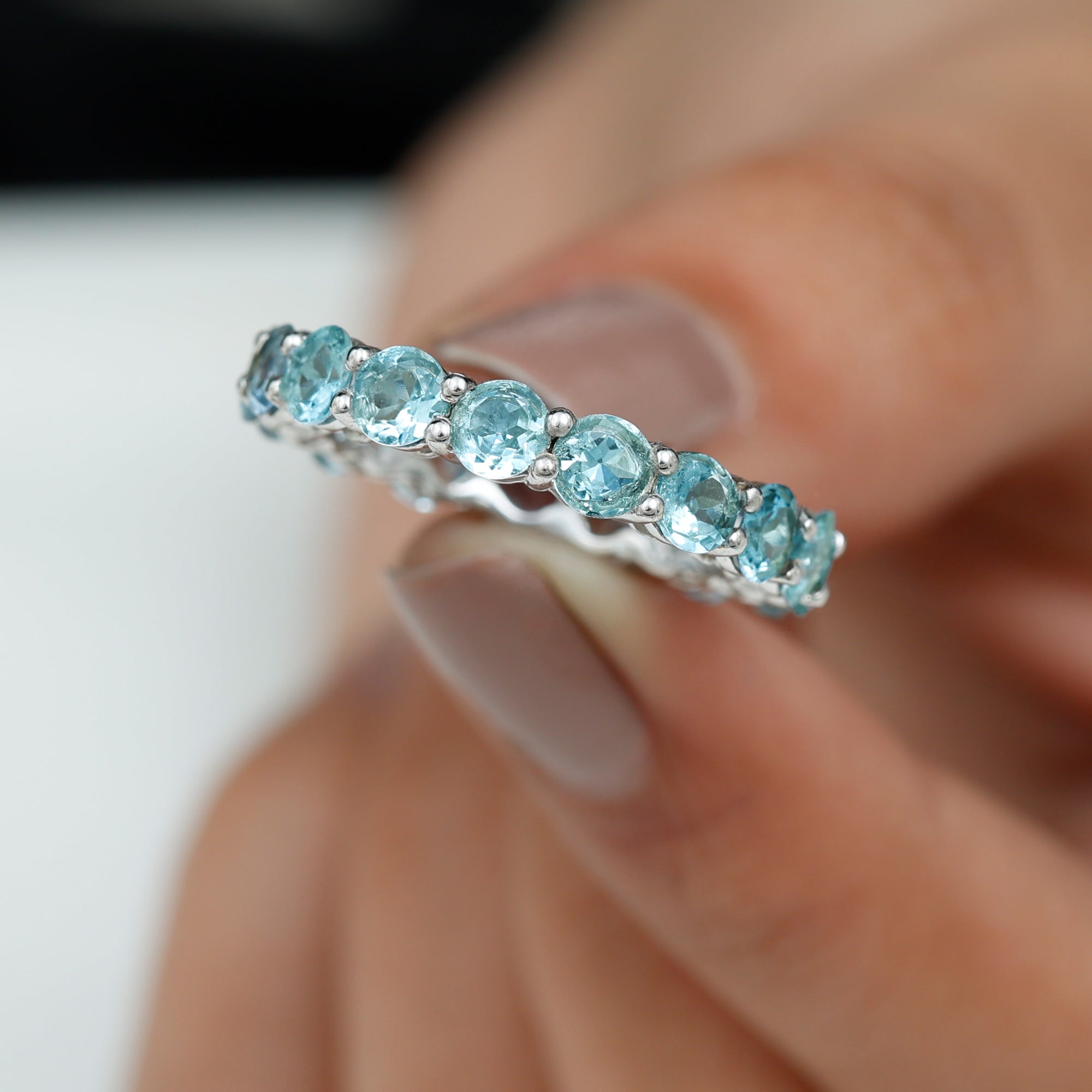 Natural Aquamarine Full Eternity Wedding Band offers Stacking Ring