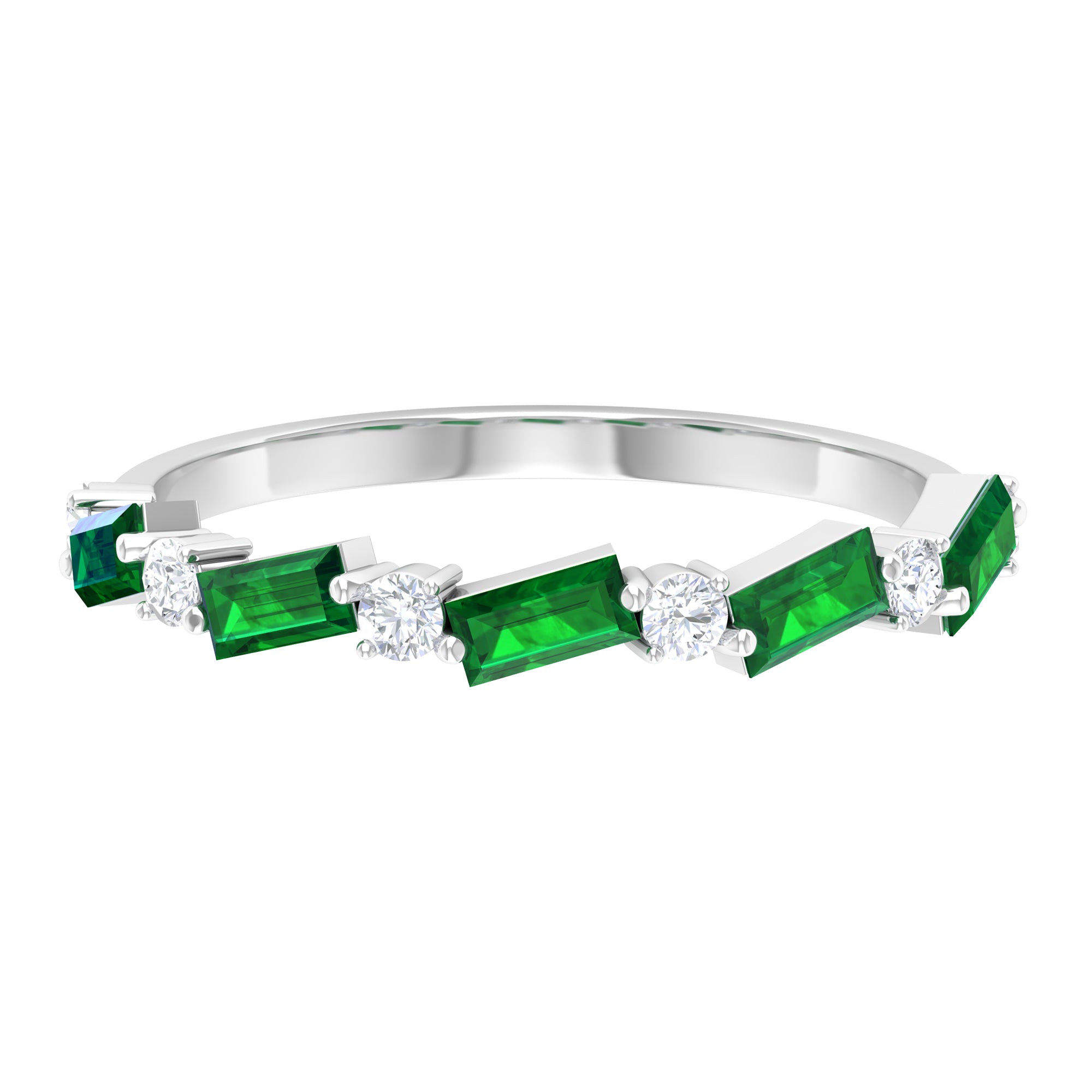 Rosec Jewels-Created Emerald and Diamond Half Eternity Band Ring