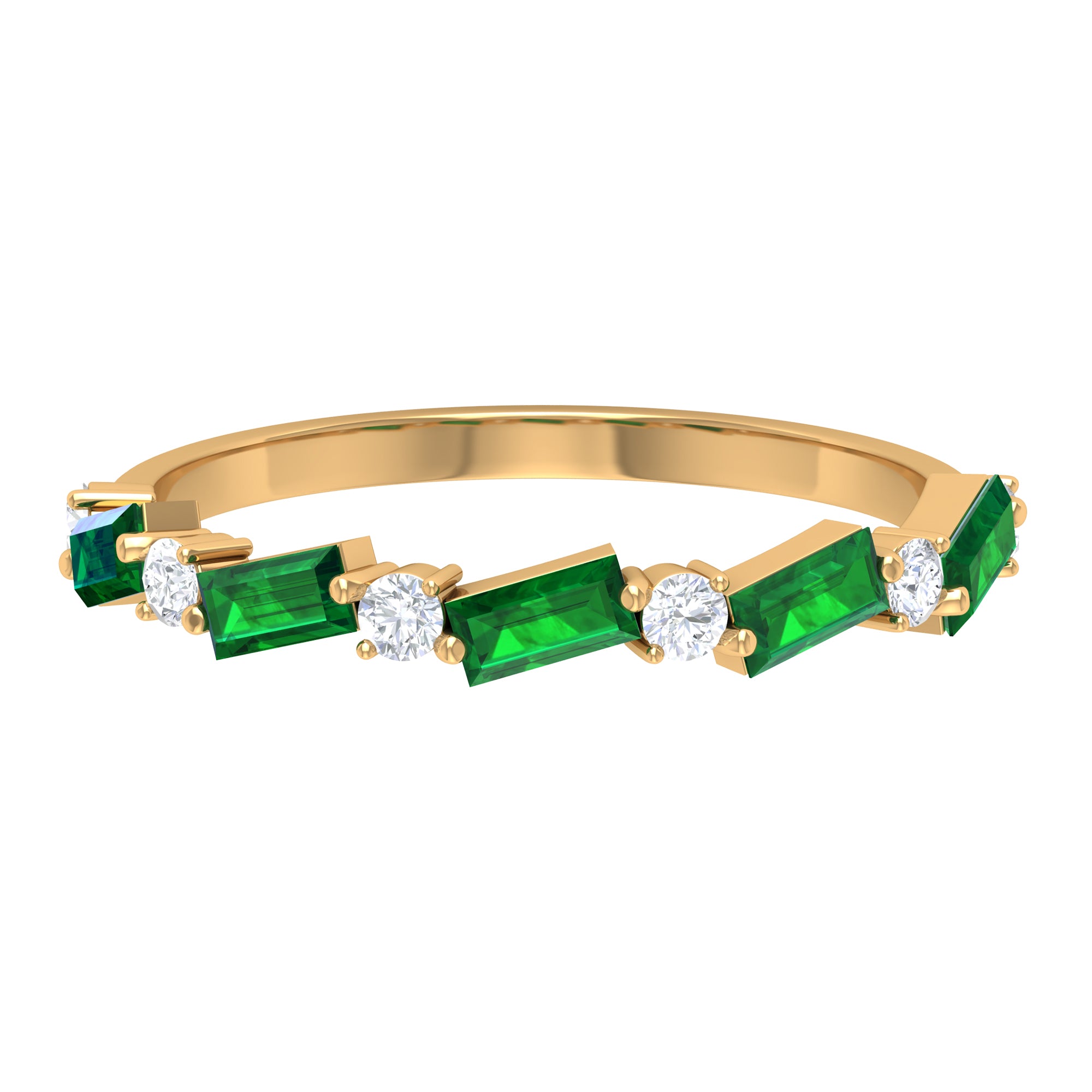 Rosec Jewels-Created Emerald and Diamond Half Eternity Band Ring