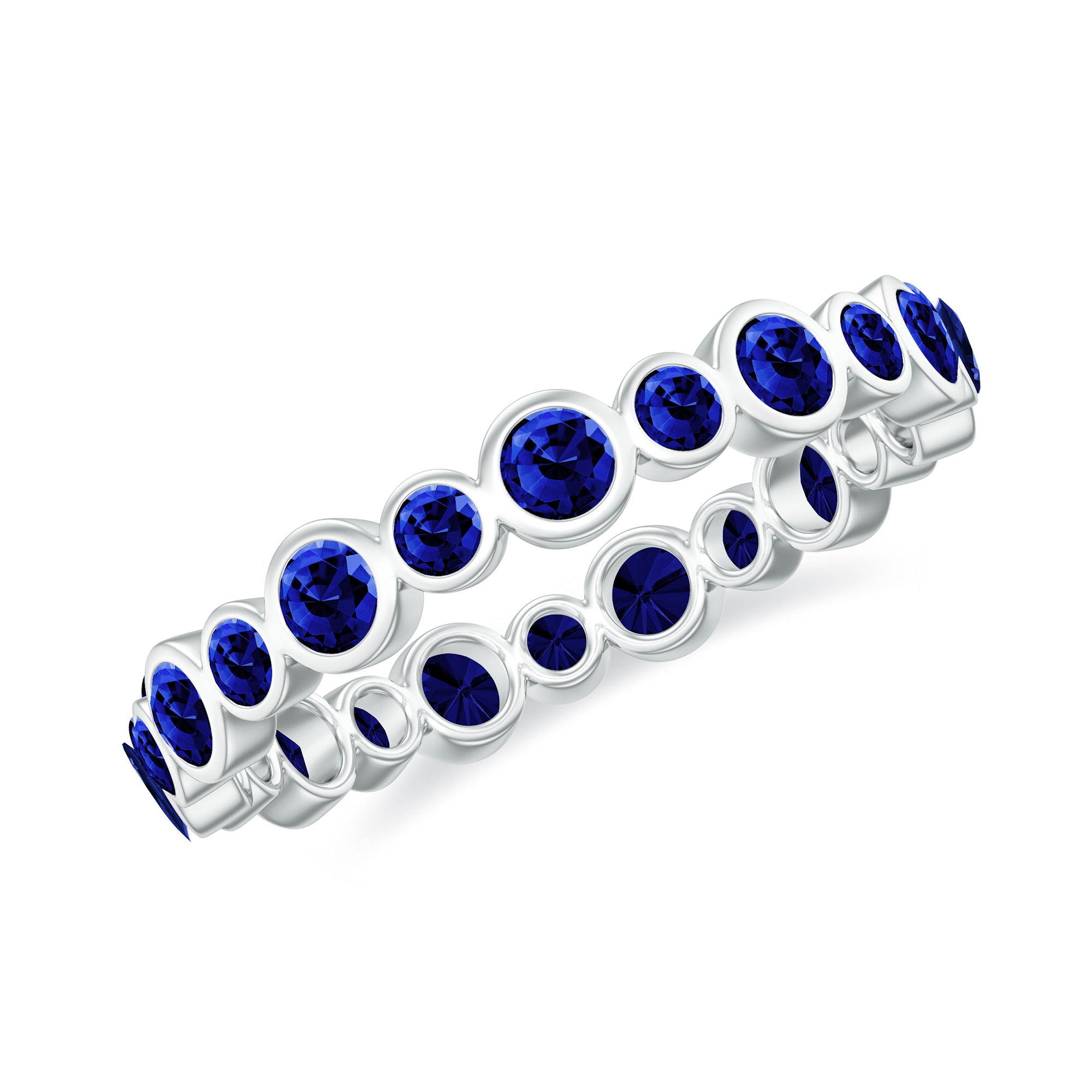 Rosec Jewels-Bezel Set Round Created Blue Sapphire Unique Full Eternity Ring