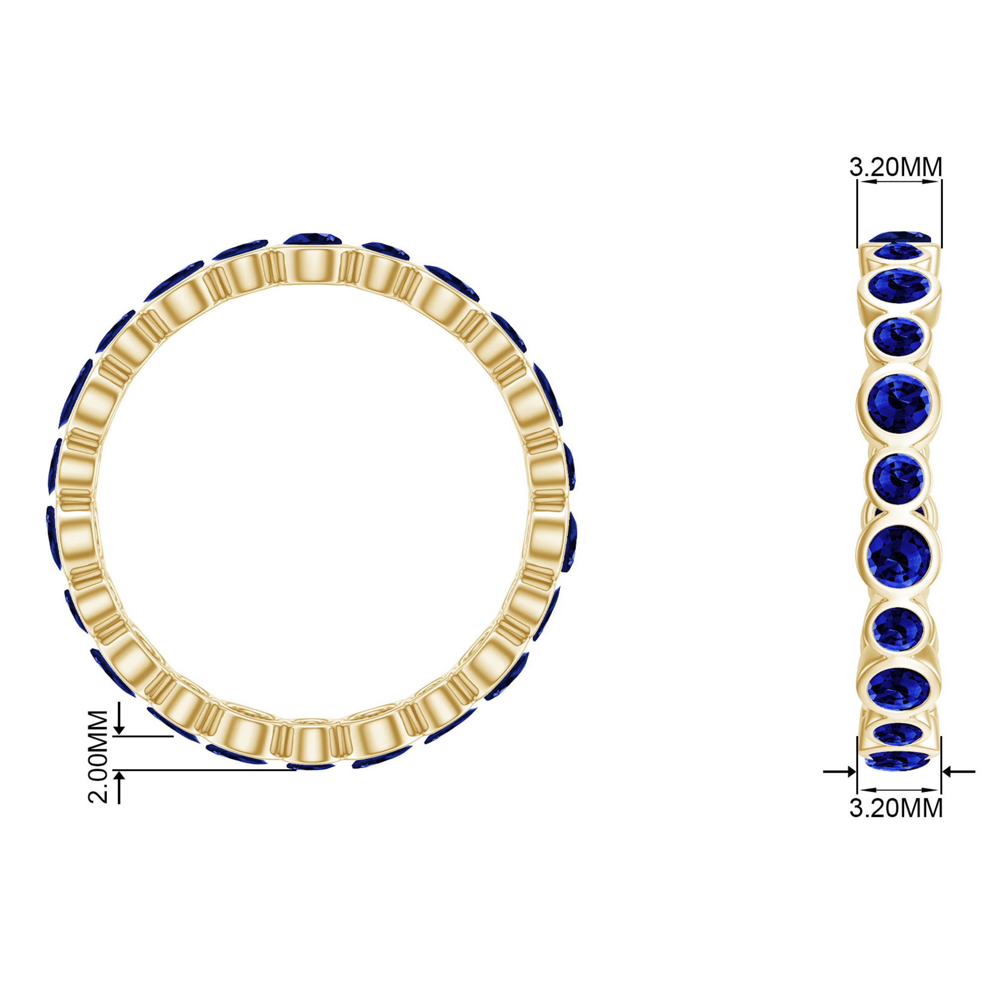 Rosec Jewels-Bezel Set Round Created Blue Sapphire Unique Full Eternity Ring