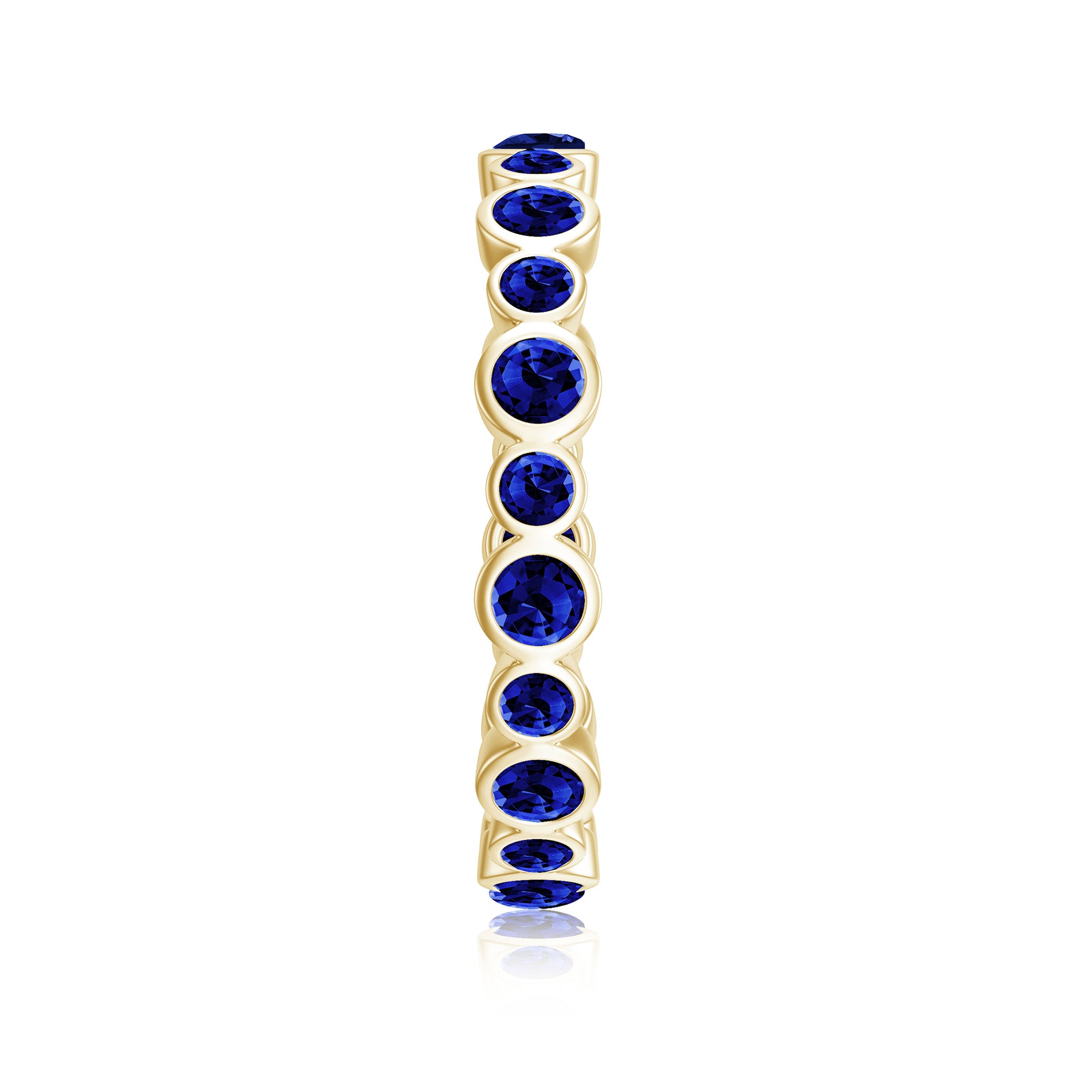 Rosec Jewels-Bezel Set Round Created Blue Sapphire Unique Full Eternity Ring