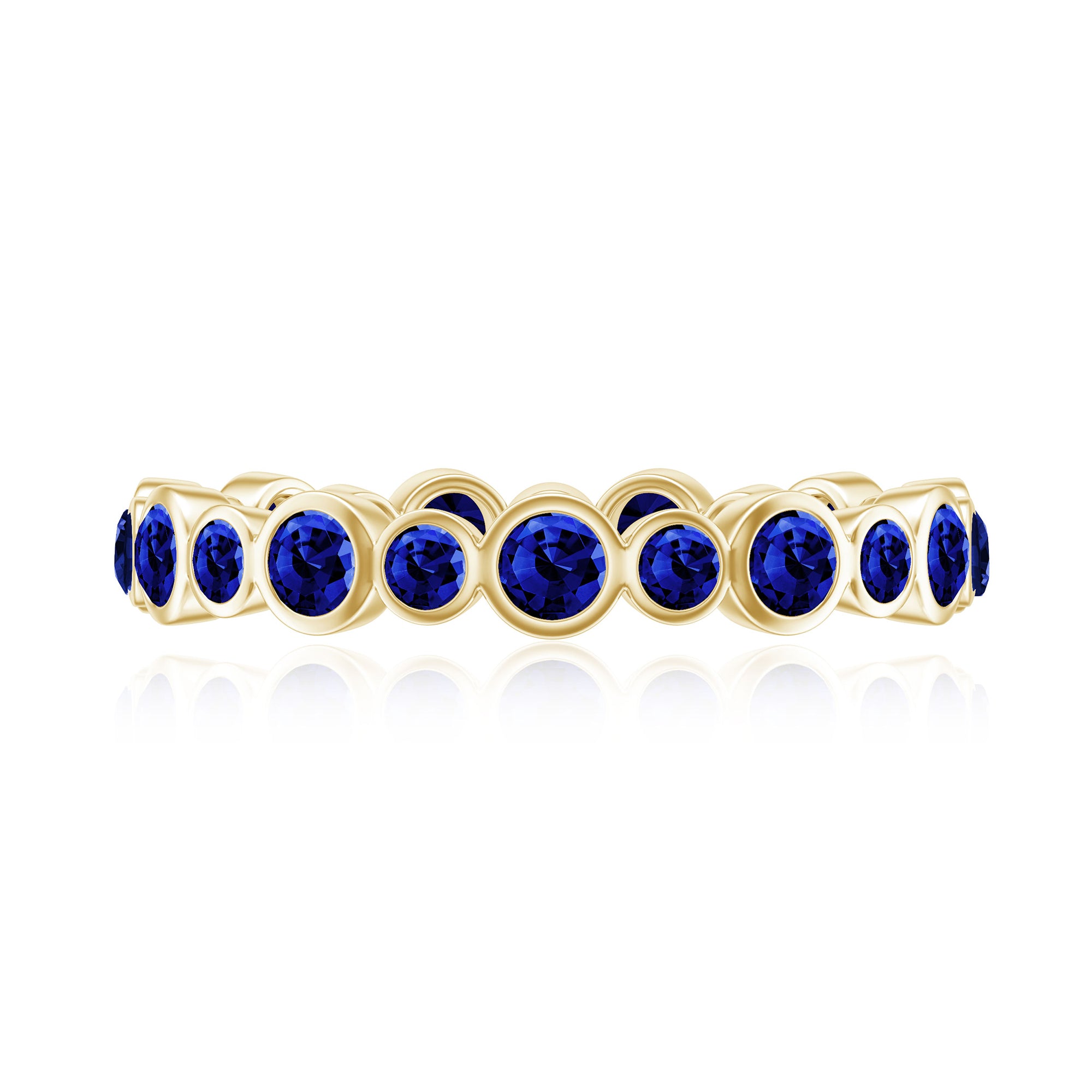 Rosec Jewels-Bezel Set Round Created Blue Sapphire Unique Full Eternity Ring