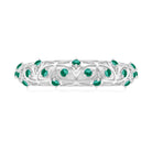 Rosec Jewels-Round Created Emerald Semi Eternity Band Ring with Gold Filigree Details