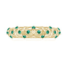 Rosec Jewels-Round Created Emerald Semi Eternity Band Ring with Gold Filigree Details