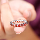 Rosec Jewels-Simple Round Shape Garnet Full Eternity Ring in Bar Setting