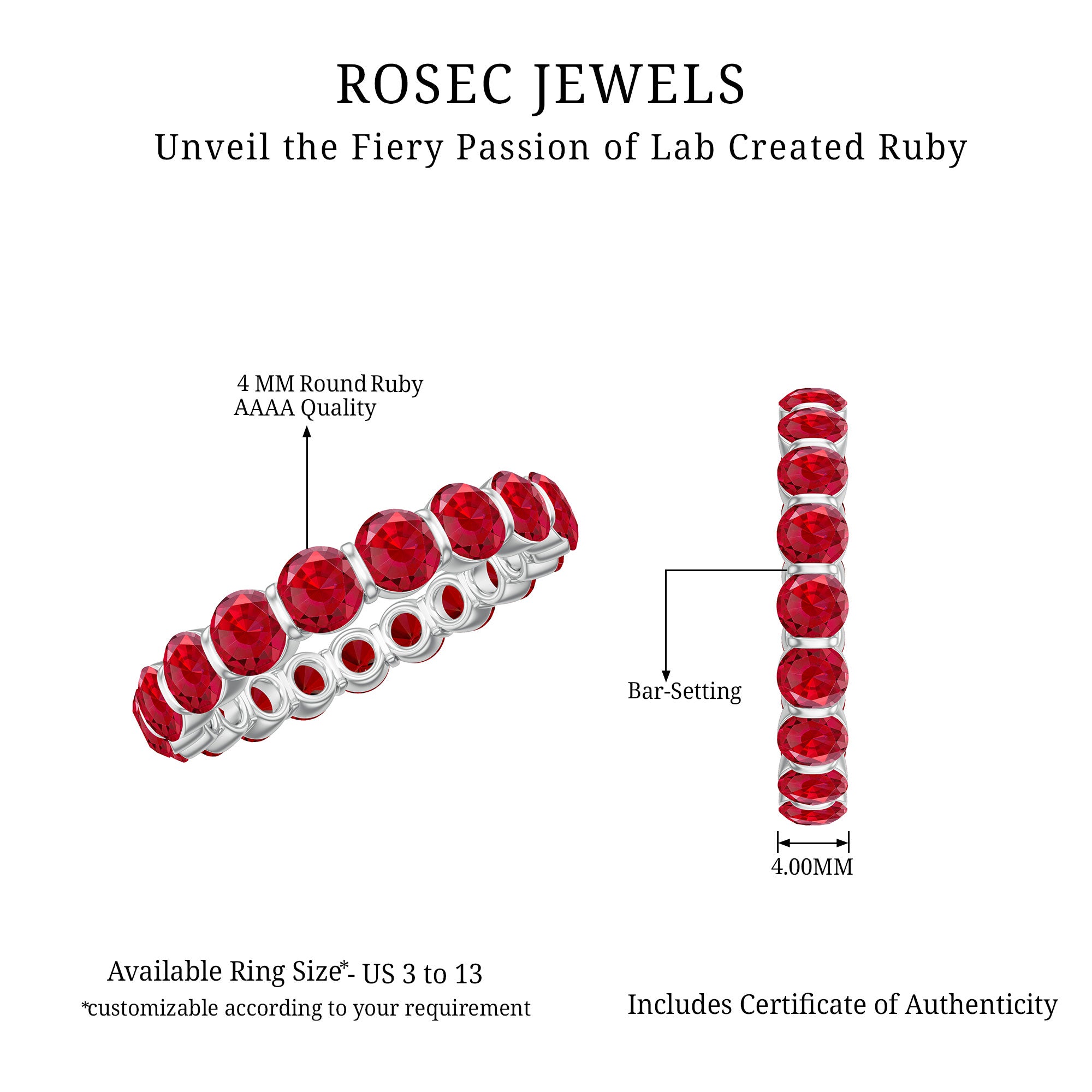 6.5 CT Bar Set Created Ruby Full Eternity Ring Lab Created Ruby - ( AAAA ) - Quality - Rosec Jewels