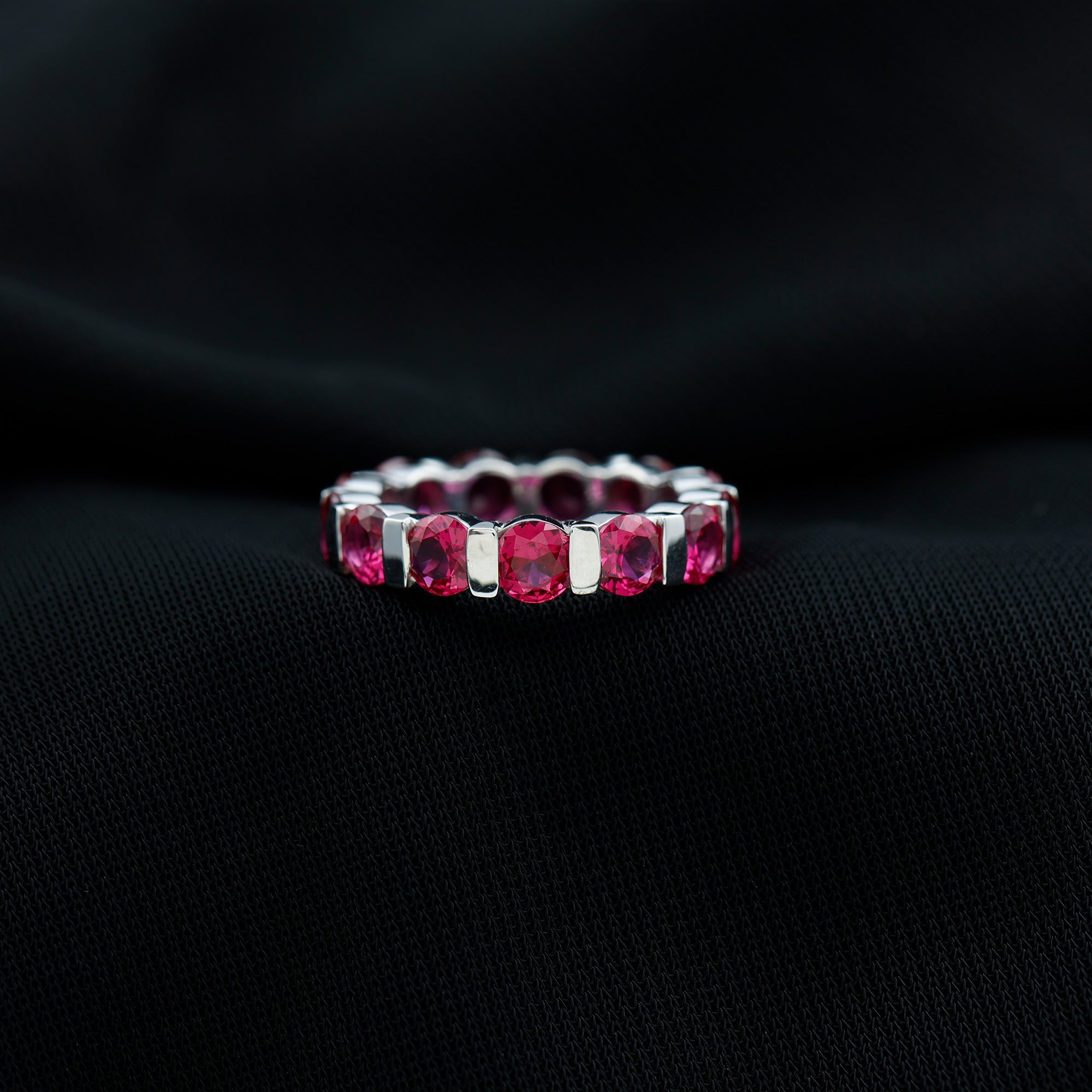 6.5 CT Bar Set Created Ruby Full Eternity Ring Lab Created Ruby - ( AAAA ) - Quality - Rosec Jewels