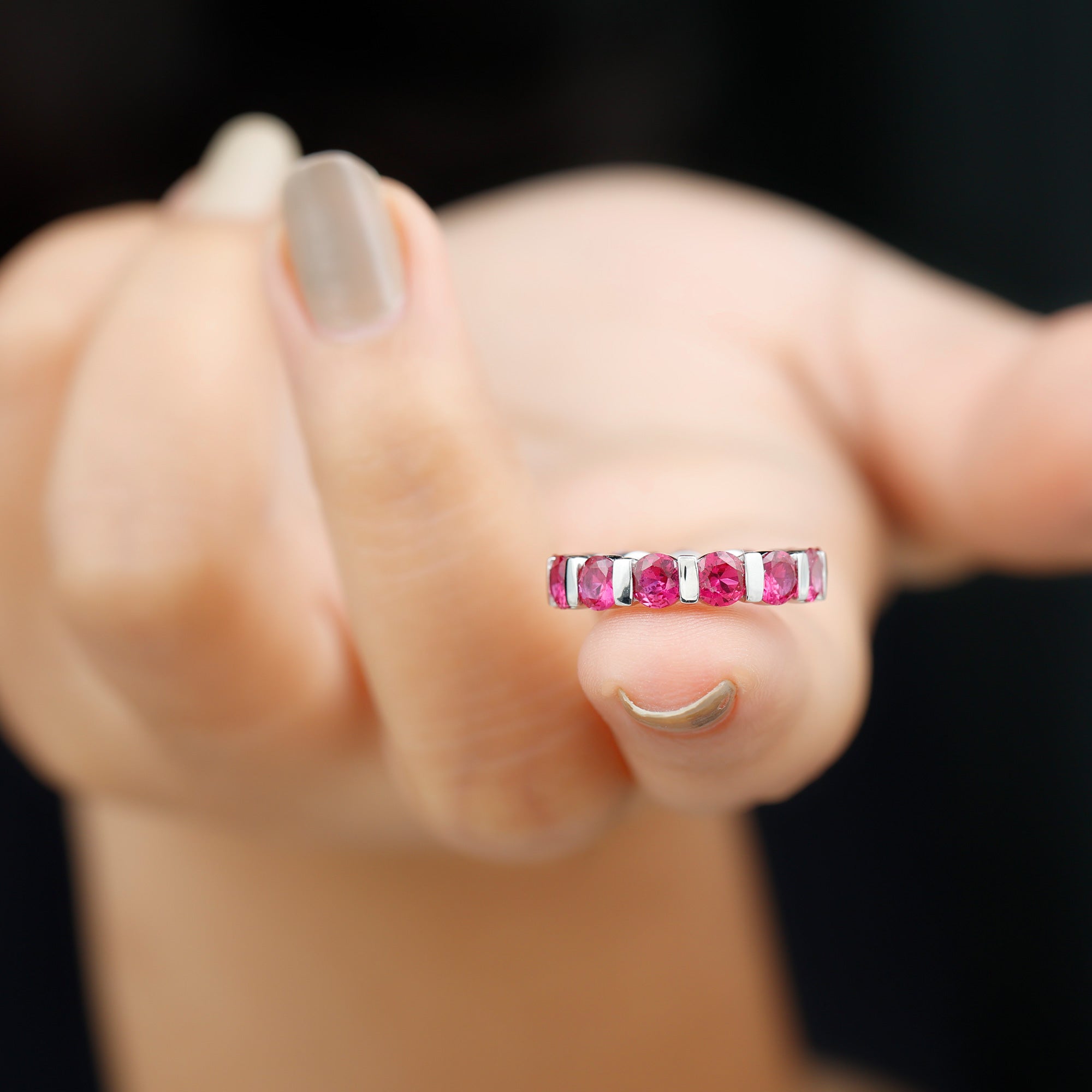 6.5 CT Bar Set Created Ruby Full Eternity Ring Lab Created Ruby - ( AAAA ) - Quality - Rosec Jewels