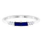 Rosec Jewels-0.25 CT Baguette Shape Blue Sapphire Stackable Ring with Diamond