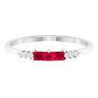 Rosec Jewels-0.50 CT Baguette Shape Ruby Stackable Ring with Diamond