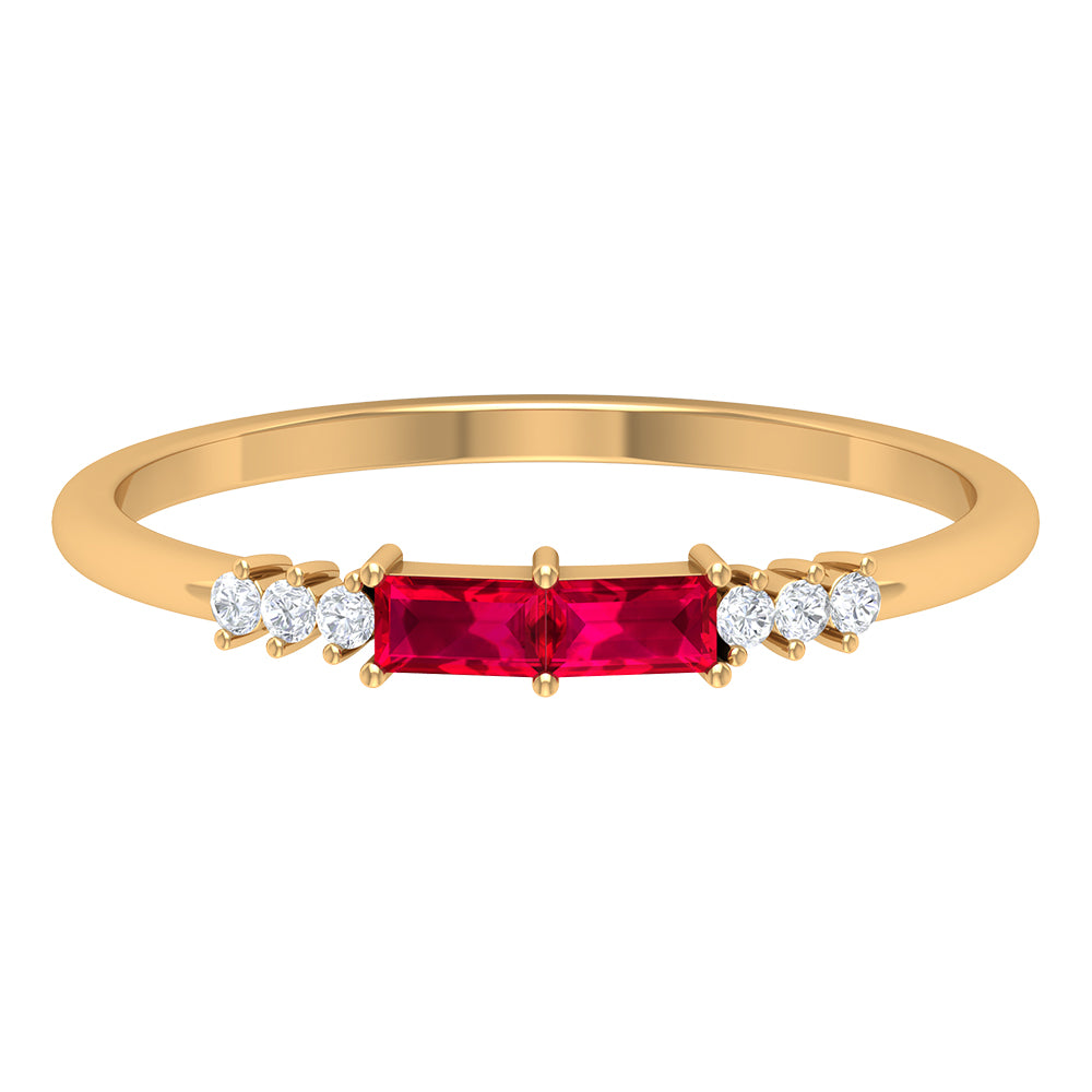 Rosec Jewels-0.50 CT Baguette Shape Ruby Stackable Ring with Diamond