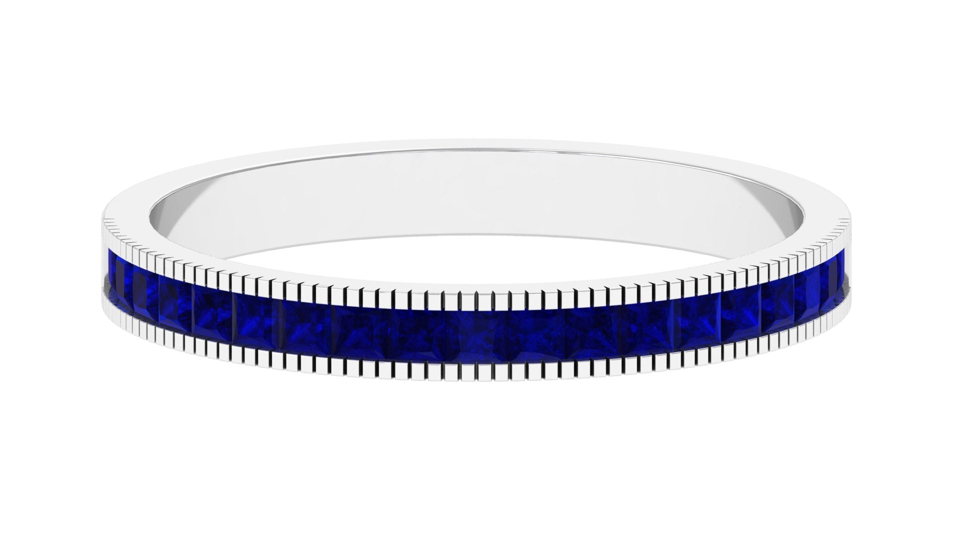 Rosec Jewels-3/4 CT Princess Cut Blue Sapphire Half Eternity Band Ring in Milgrain Channel Setting (AAA Quality)