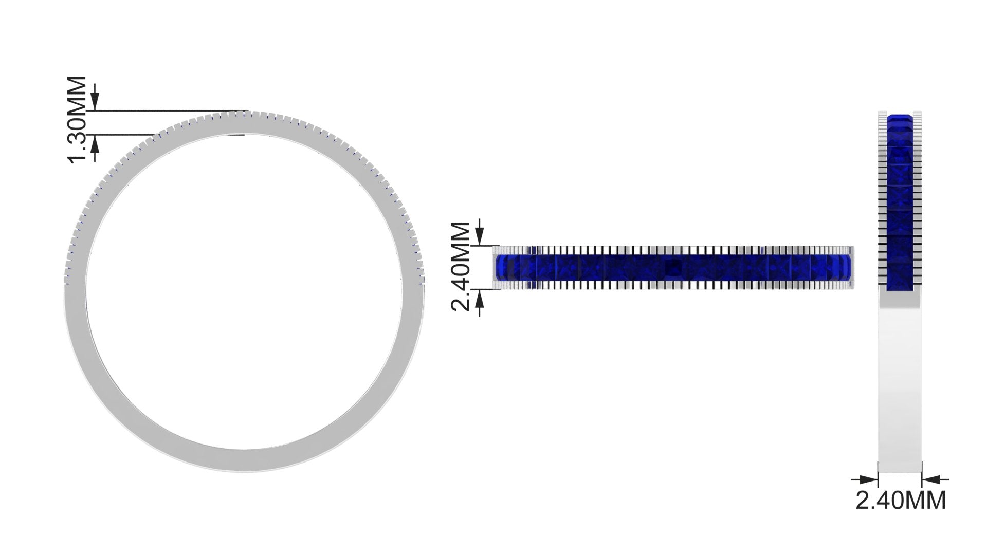 Rosec Jewels-3/4 CT Princess Cut Blue Sapphire Half Eternity Band Ring in Milgrain Channel Setting (AAA Quality)