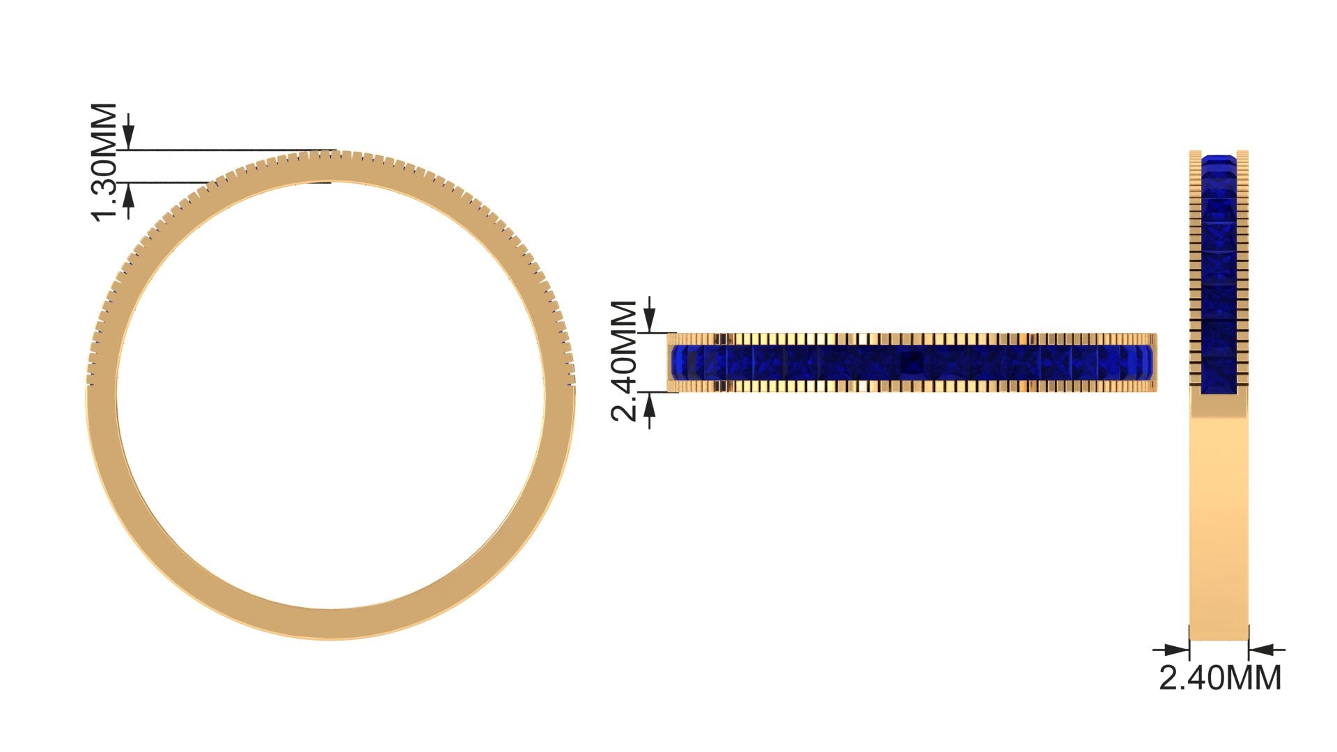 Rosec Jewels-3/4 CT Princess Cut Blue Sapphire Half Eternity Band Ring in Milgrain Channel Setting (AAA Quality)