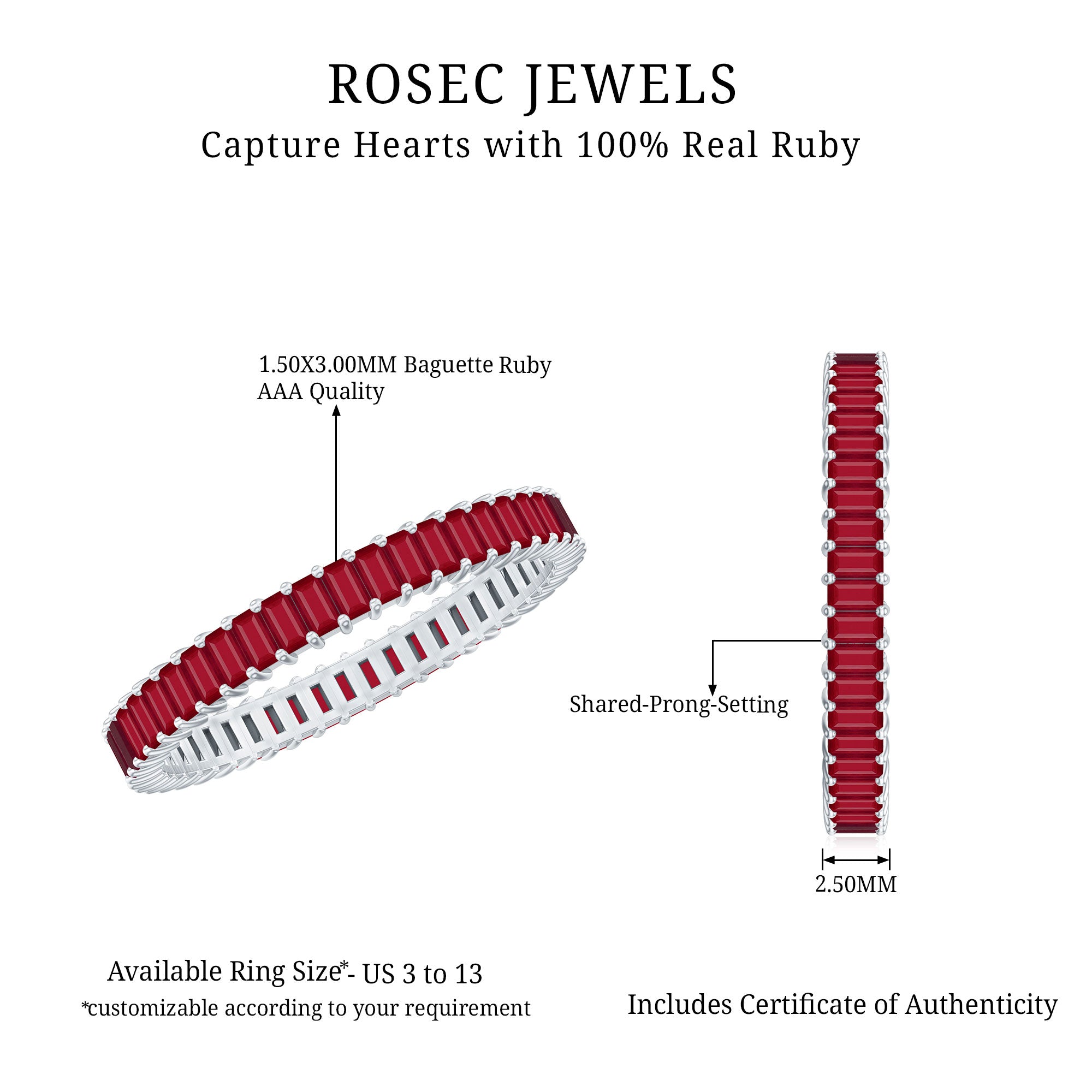 Rosec Jewels-Baguette Cut Ruby Eternity Ring in Shared Prong Setting