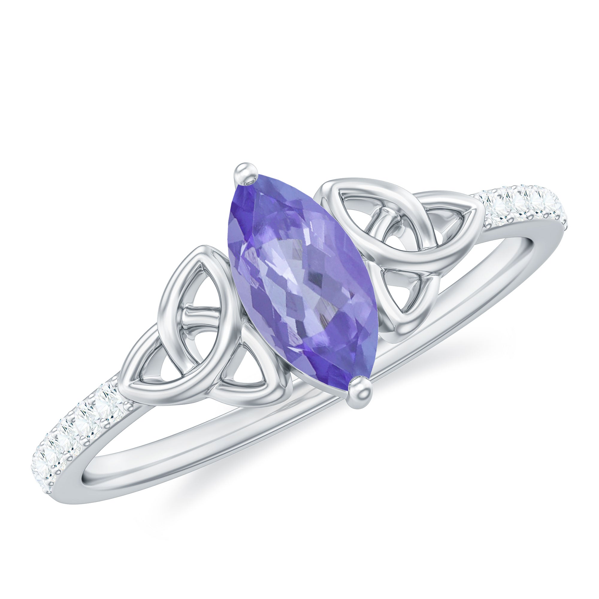 Rosec Jewels-Marquise Tanzanite Solitaire Celtic Ring with Diamond Side Stones