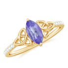 Rosec Jewels-Marquise Tanzanite Solitaire Celtic Ring with Diamond Side Stones