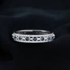 Rosec Jewels-Baguette Cut Lab Grown Blue Sapphire and Moissanite Wedding Band