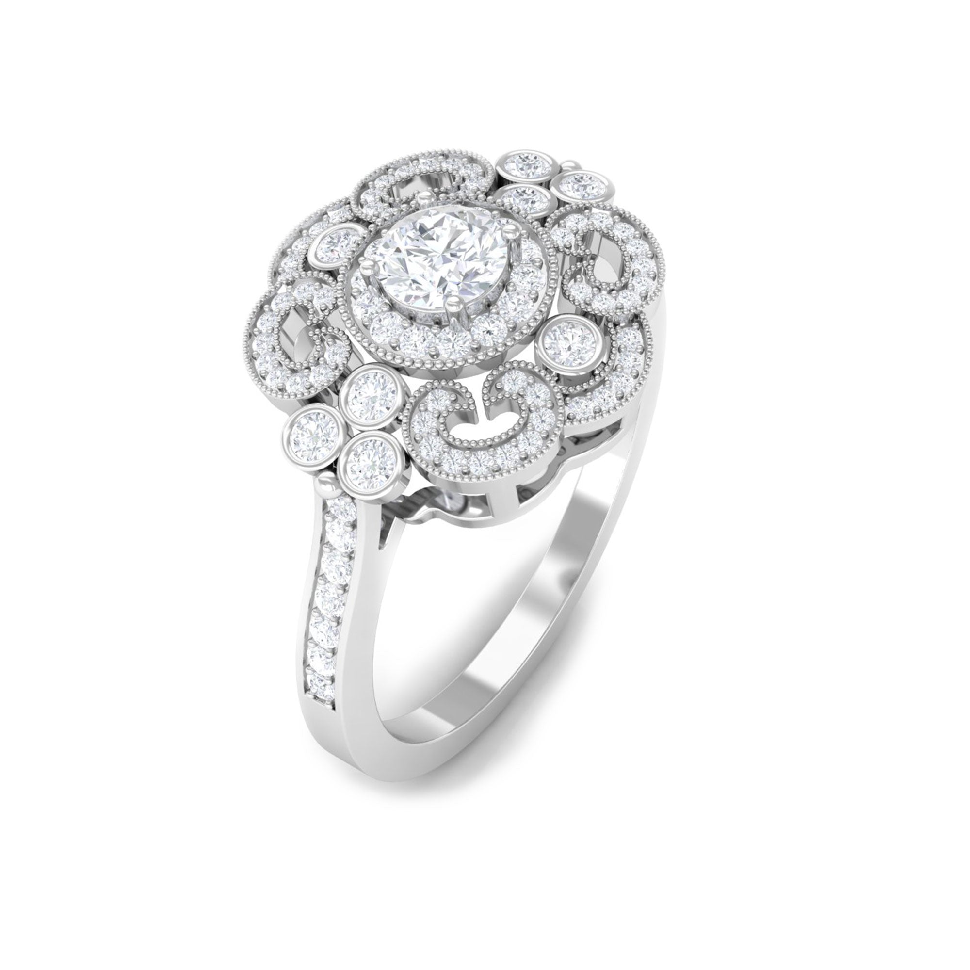 Rosec Jewels-Vintage Style Diamond Engagement Ring with Milgrain Details