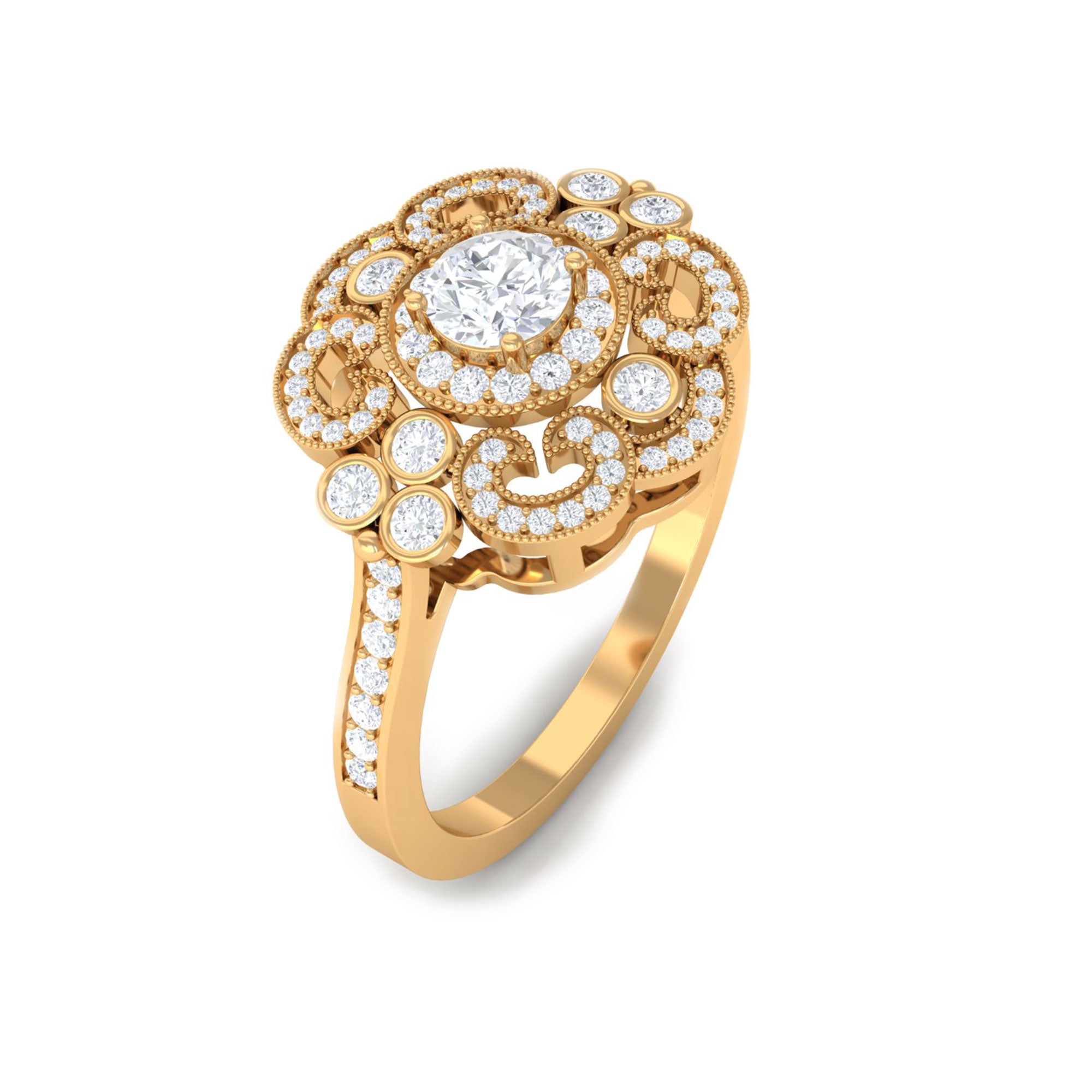 Rosec Jewels-Vintage Style Diamond Engagement Ring with Milgrain Details