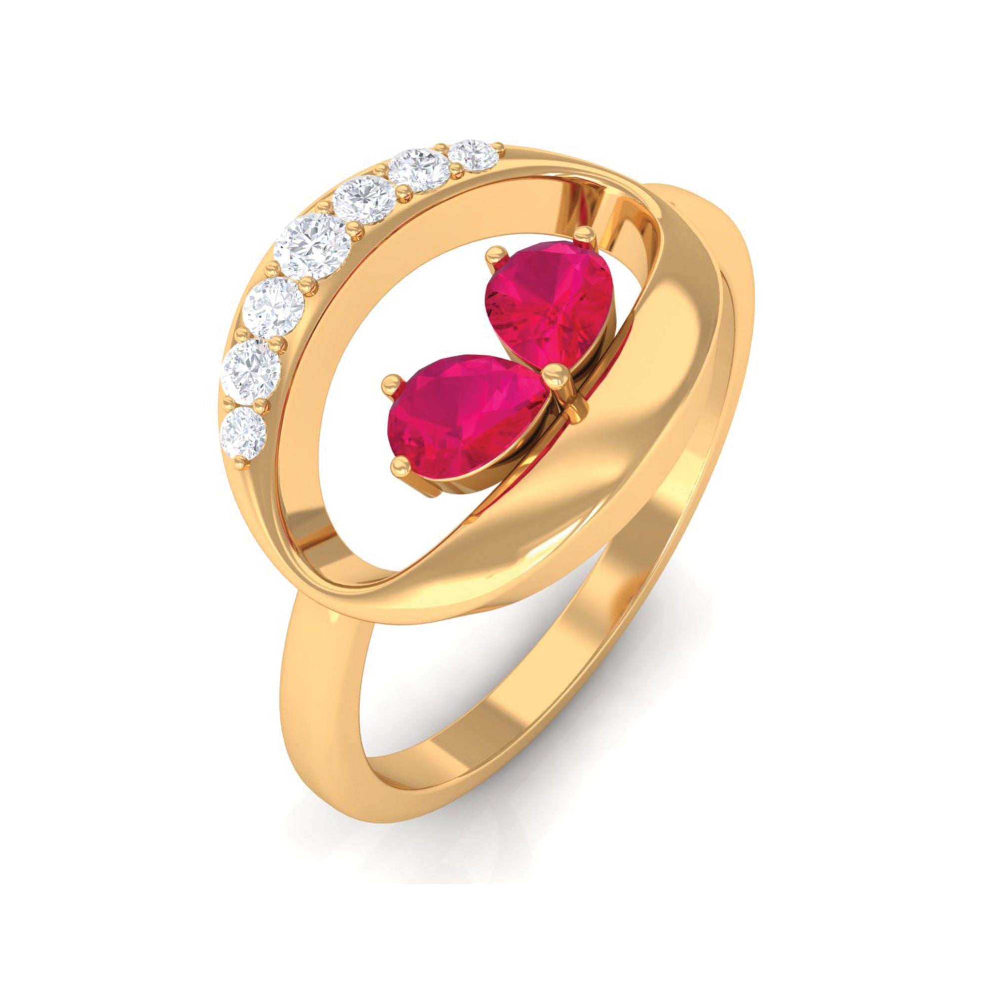 Rosec Jewels-Pear Cut Ruby Toi et Moi Contemporary Ring with Diamond