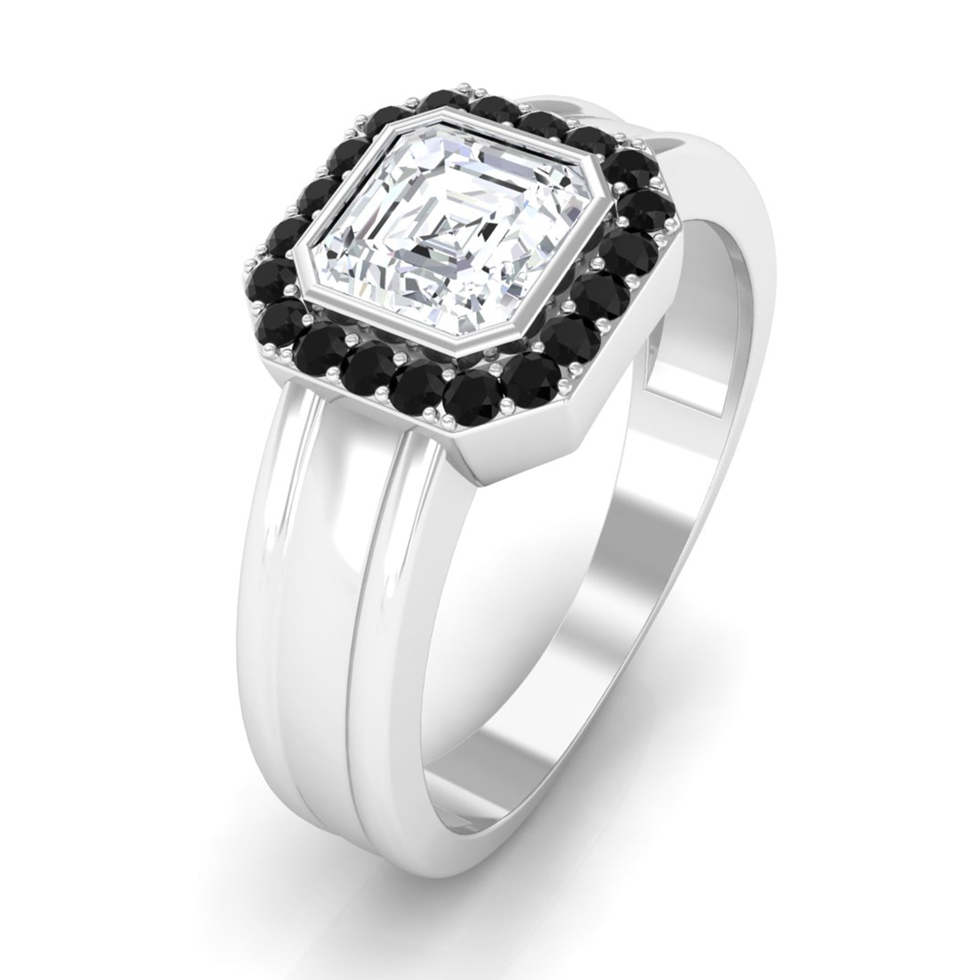 Rosec Jewels-6 MM Moissanite Engagement Ring with Black Diamond