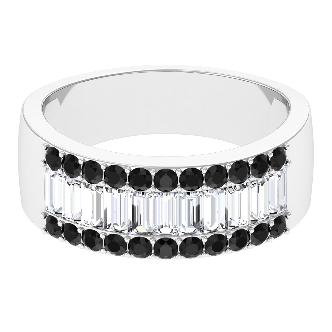 Rosec Jewels-Baguette Shape Moissanite Wedding Band with Black Diamond