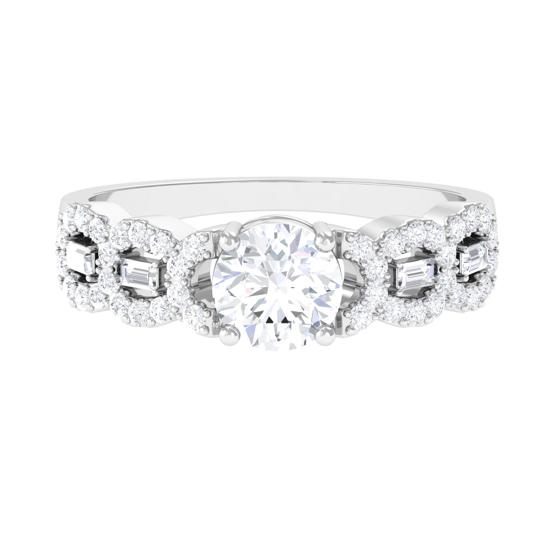 Rosec Jewels-2 CT Round and Baguette Moissanite Designer Solitaire Engagement Ring