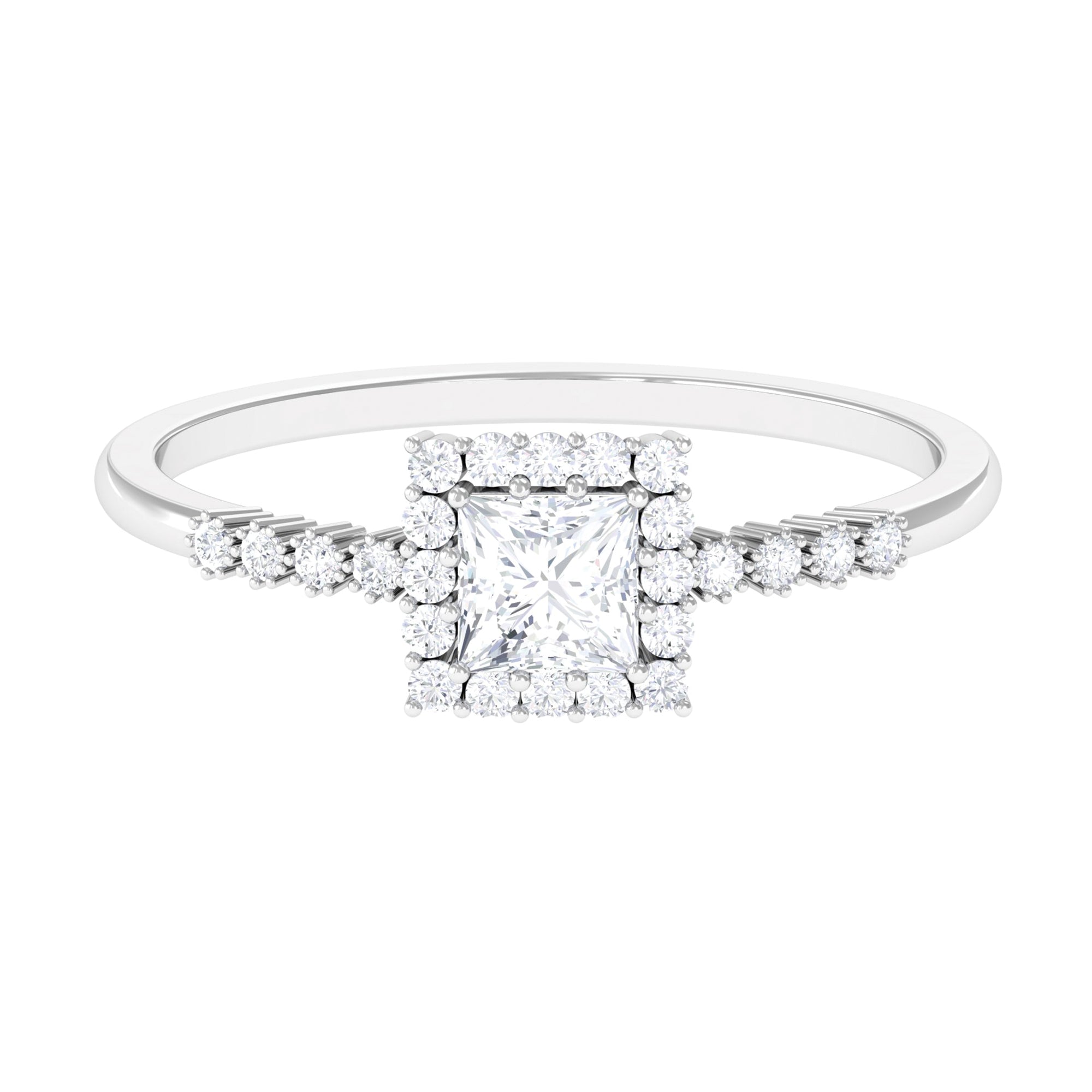 Rosec Jewels-Princess Cut Moissanite Engagement Ring with Halo and Side Stones