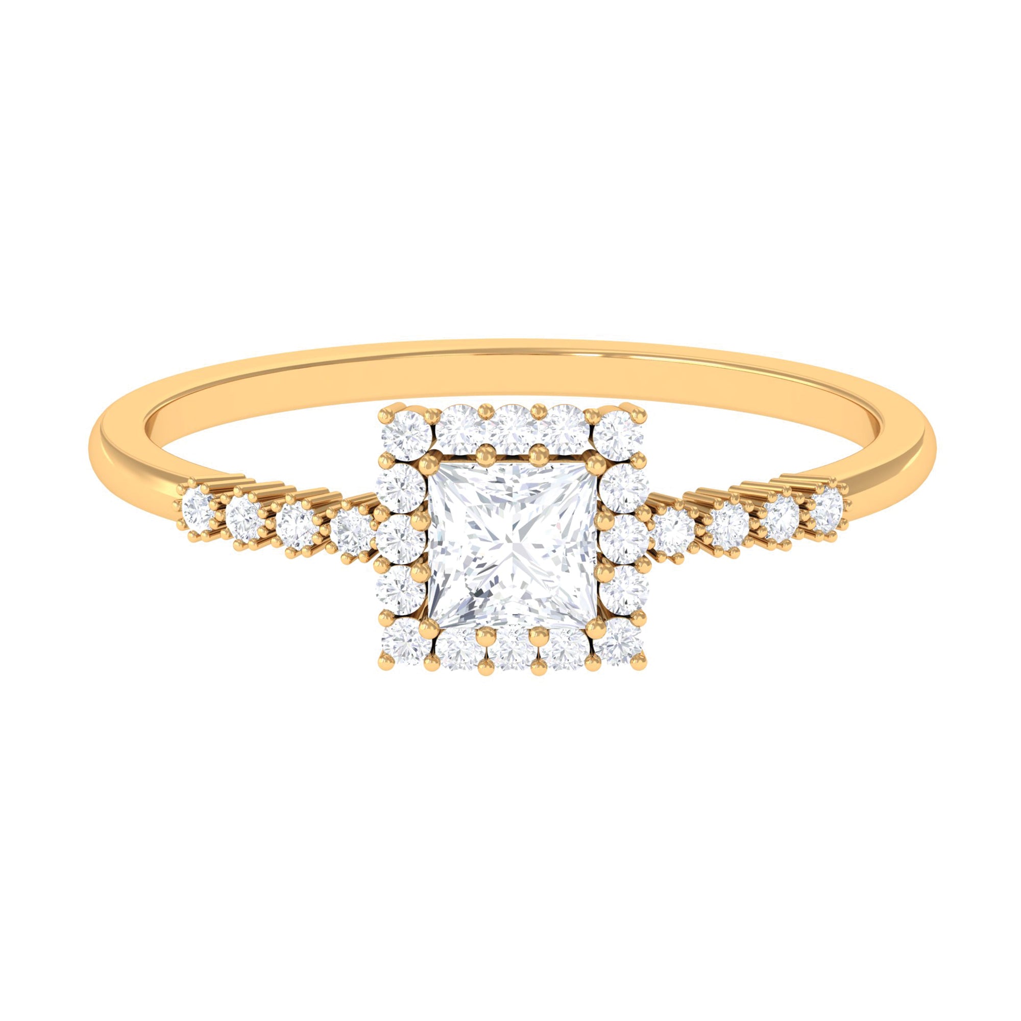 Rosec Jewels-Princess Cut Moissanite Engagement Ring with Halo and Side Stones