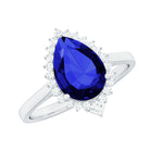 Rosec Jewels-Pear Created Blue Sapphire Cocktail Halo Ring with Diamond