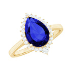 Rosec Jewels-Pear Created Blue Sapphire Cocktail Halo Ring with Diamond