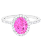 Rosec Jewels-Oval Cut Created Pink Sapphire and Diamond Halo Ring