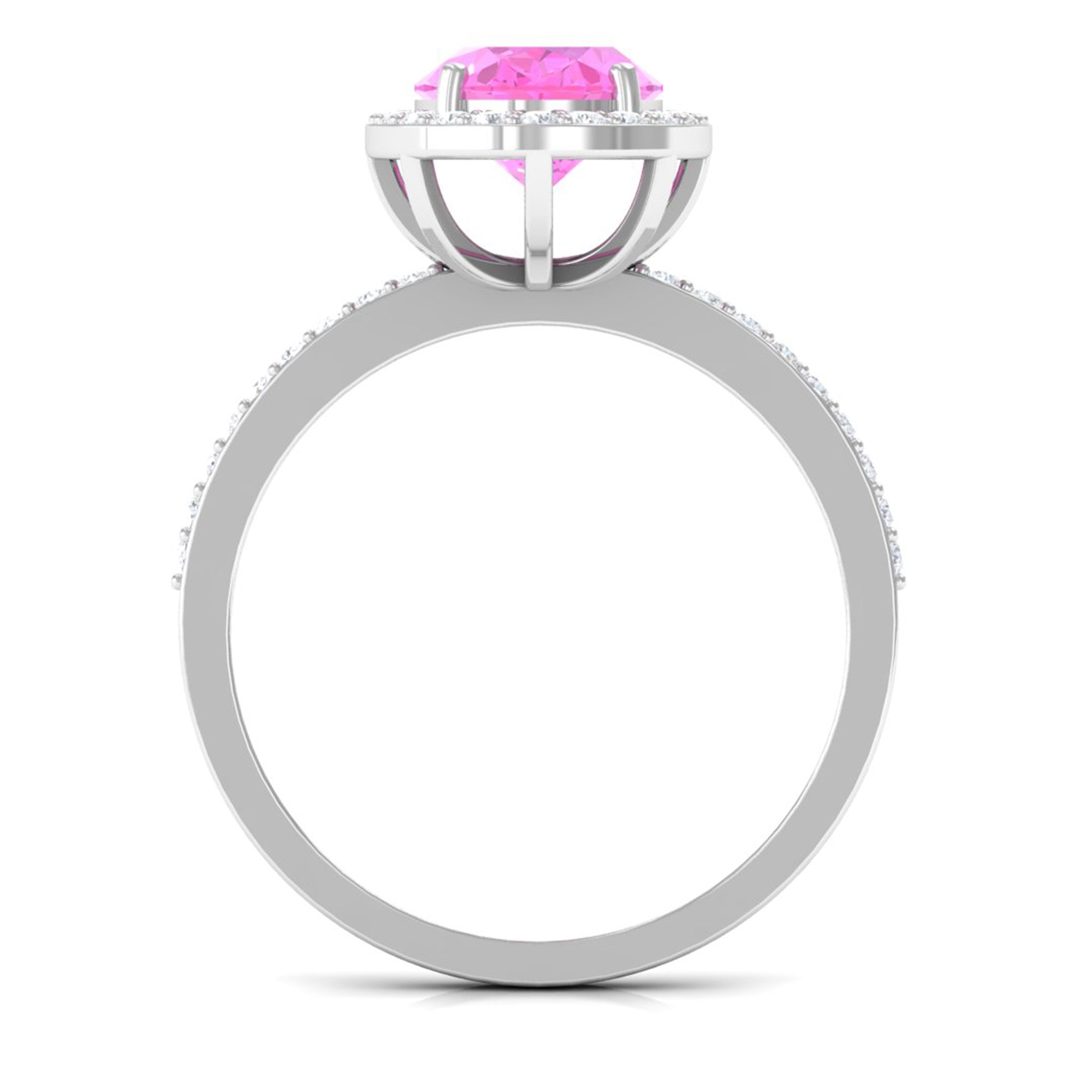 Rosec Jewels-Oval Cut Created Pink Sapphire and Diamond Halo Ring